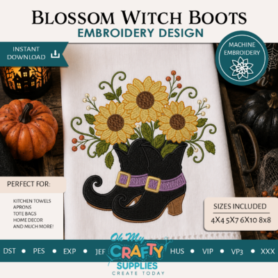 Blossom Witch Boots Embroidery Design