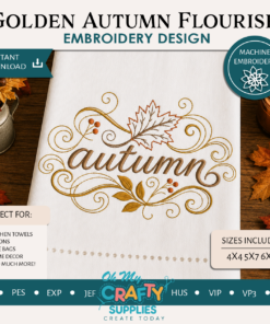 Golden Autumn Flourish Embroidery Design
