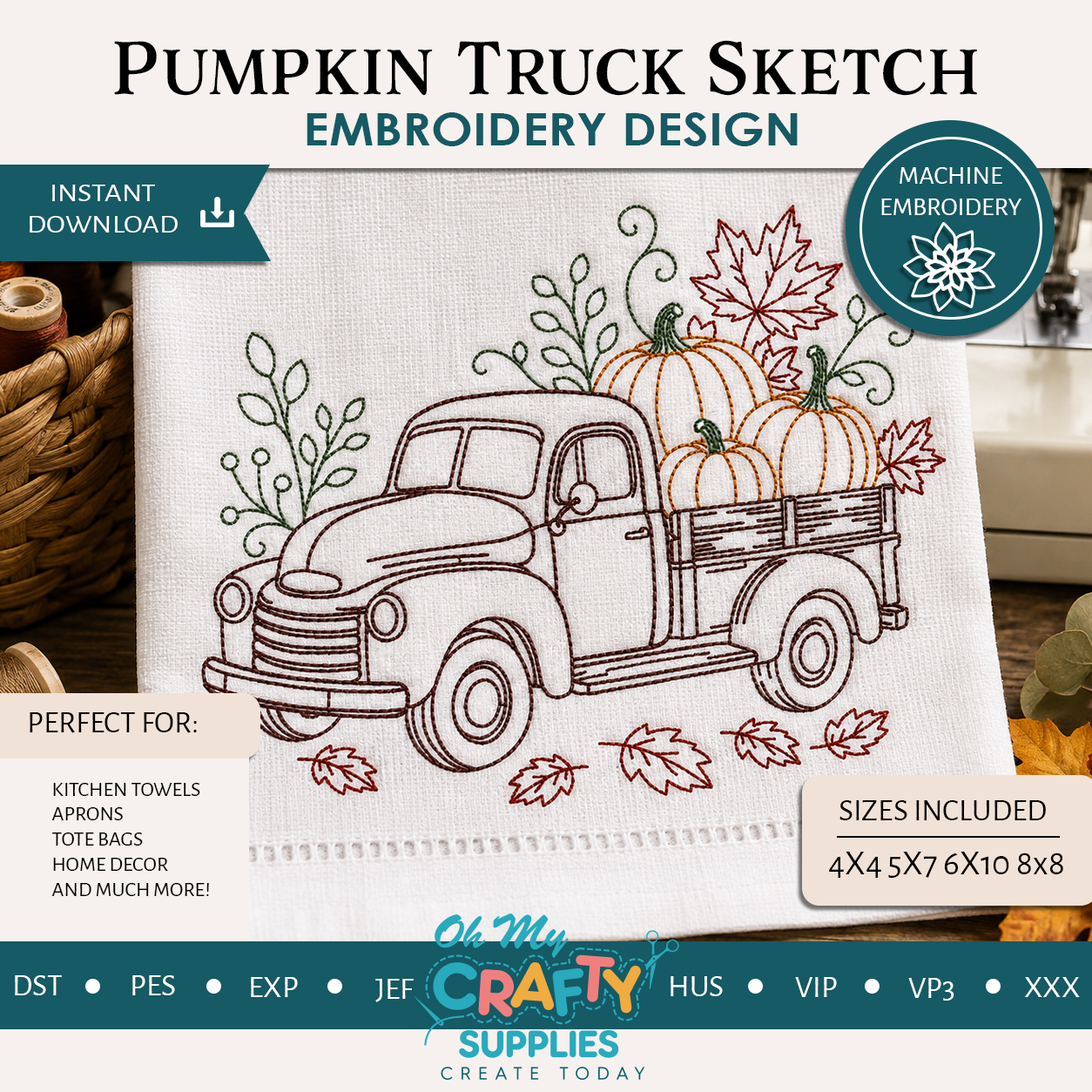 Pumpkin Truck Sketch 826 Embroidery Design