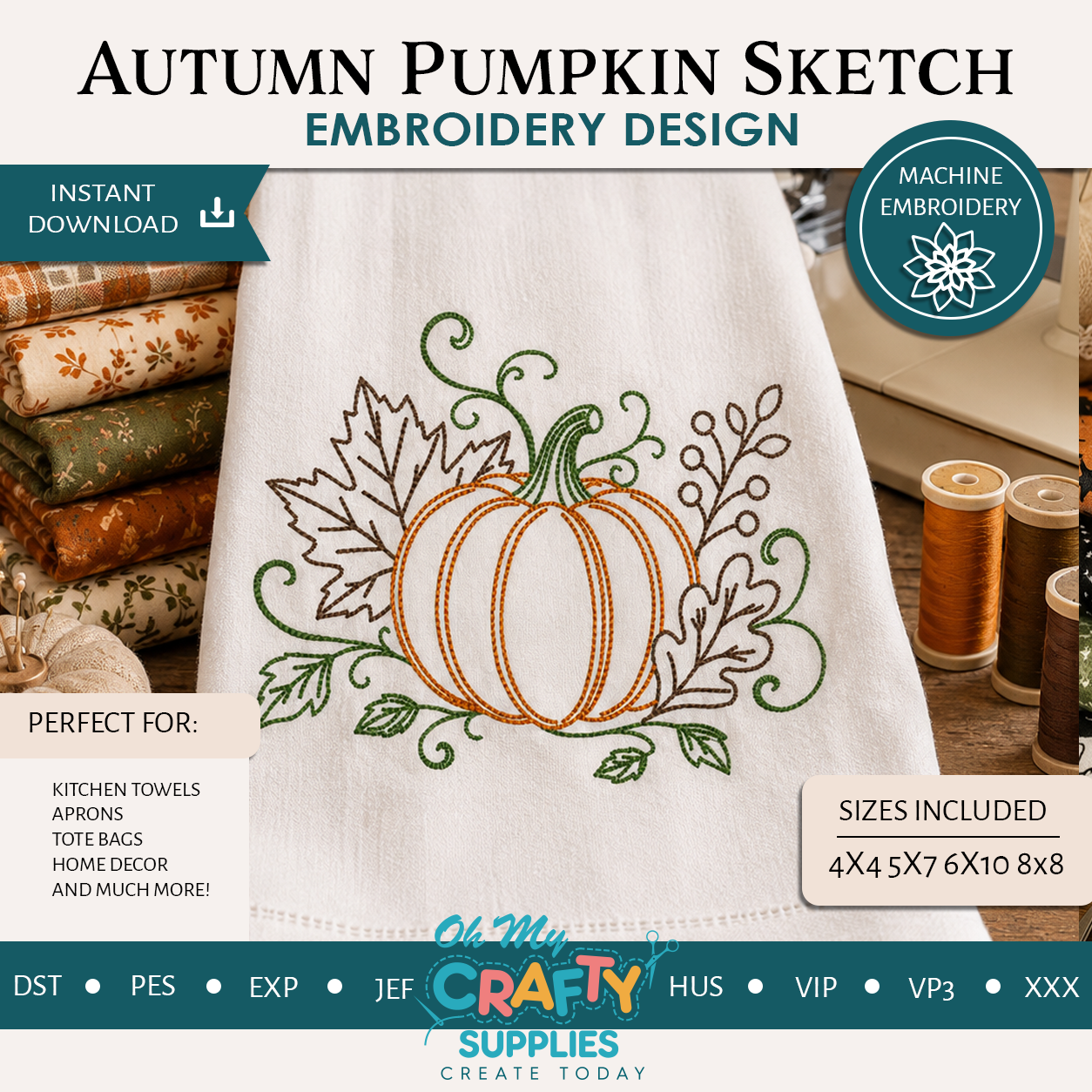 Autumn Pumpkin Sketch Applique Design