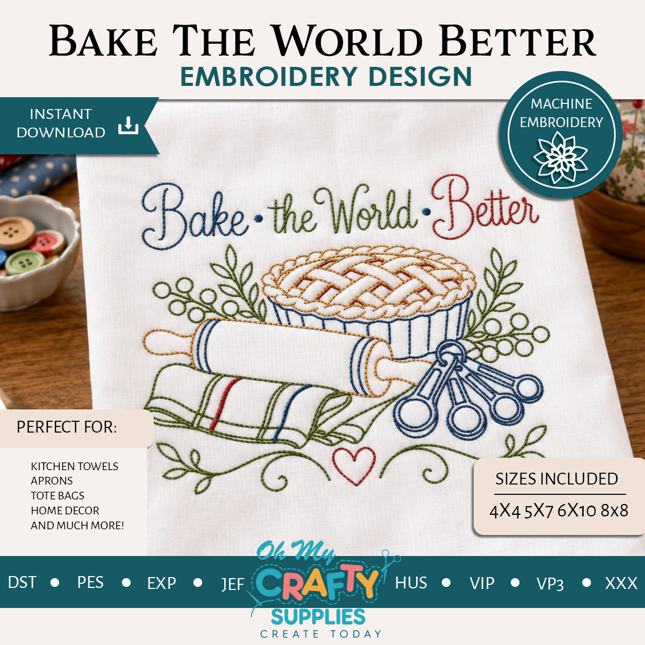 Bake The World Better Embroidery Design