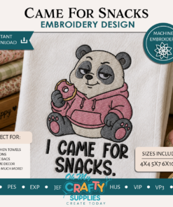 Came For Snacks Panda Embroidery Design