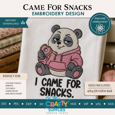 Came For Snacks Panda Embroidery Design