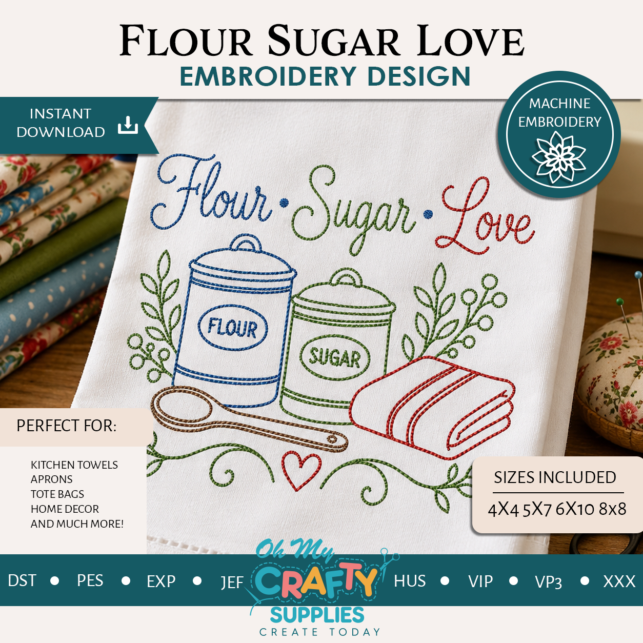 Flour Sugar Love Embroidery Design
