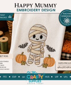 Happy Mummy with Pumpkins Embroidery Design