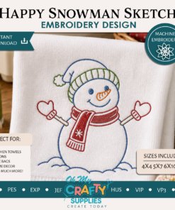 Happy Snowman Sketch Embroidery Design
