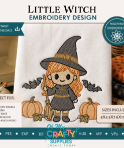 Little Witch with Pumpkins Embroidery Design