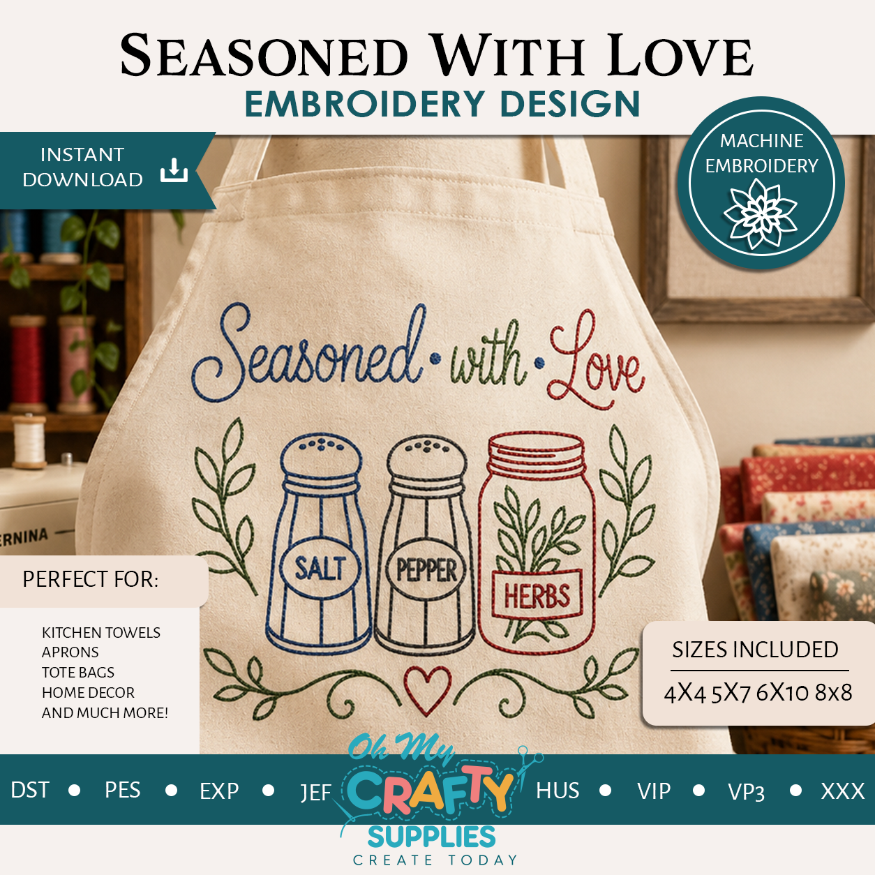 Seasoned With Love Embroidery Design