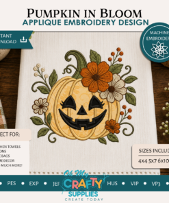 Pumpkin in Bloom Applique Embroidery Design