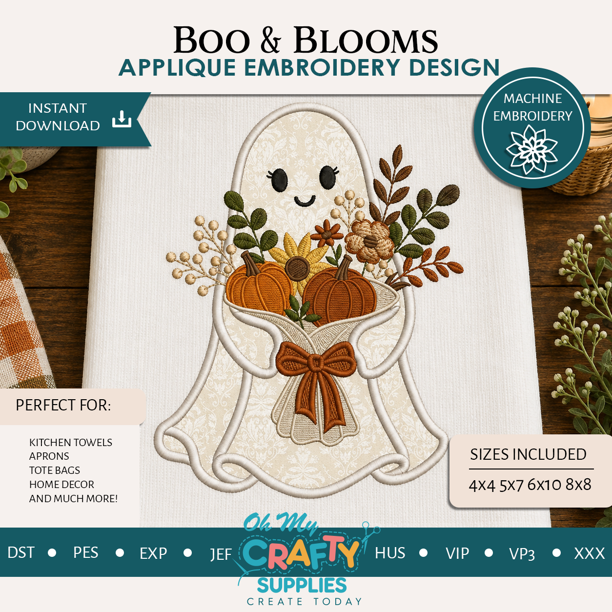 Boo & Blooms Applique Embroidery Design