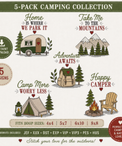 Camping Adventures Machine Embroidery Design Collection – 5 Designs