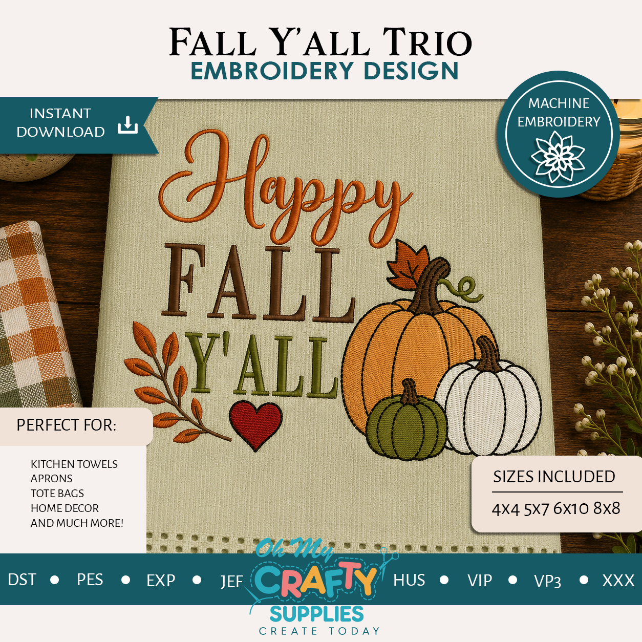 Fall Y'all Trio Embroidery Design