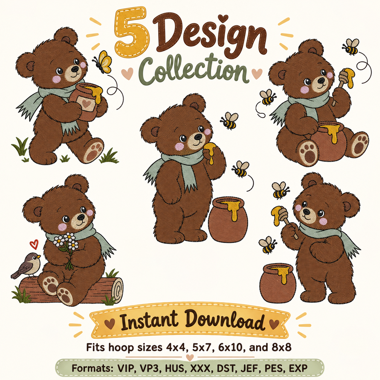 Honey Bear & Busy Bees Collection of 5
