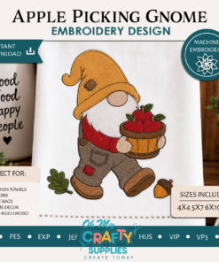 Apple Picking Gnome Embroidery Design