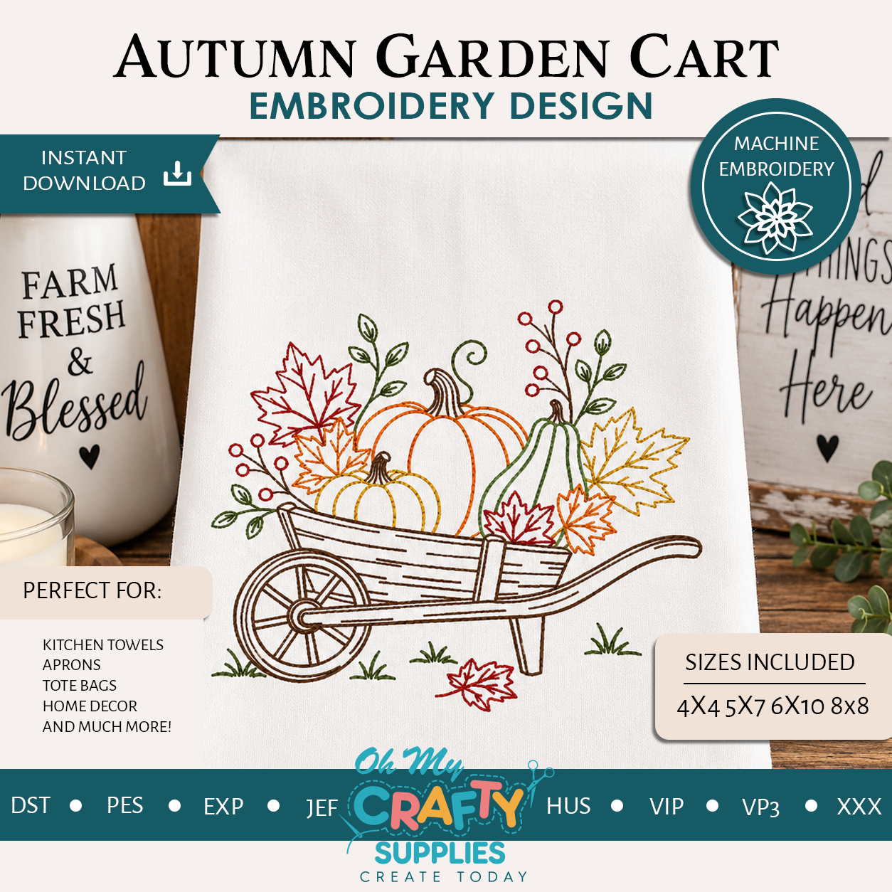 Autumn Garden Cart Embroidery Design