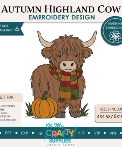 Autumn Highland Cow Embroidery Design