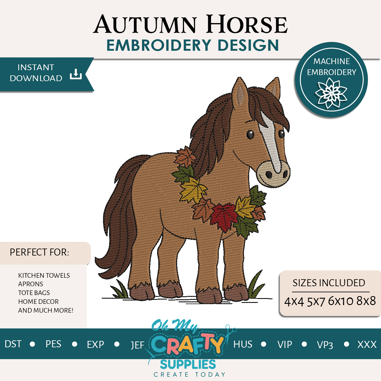 Autumn Horse Embroidery Design
