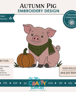 Autumn Pig Embroidery Design