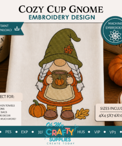 Cozy Cup Gnome Embroidery Design