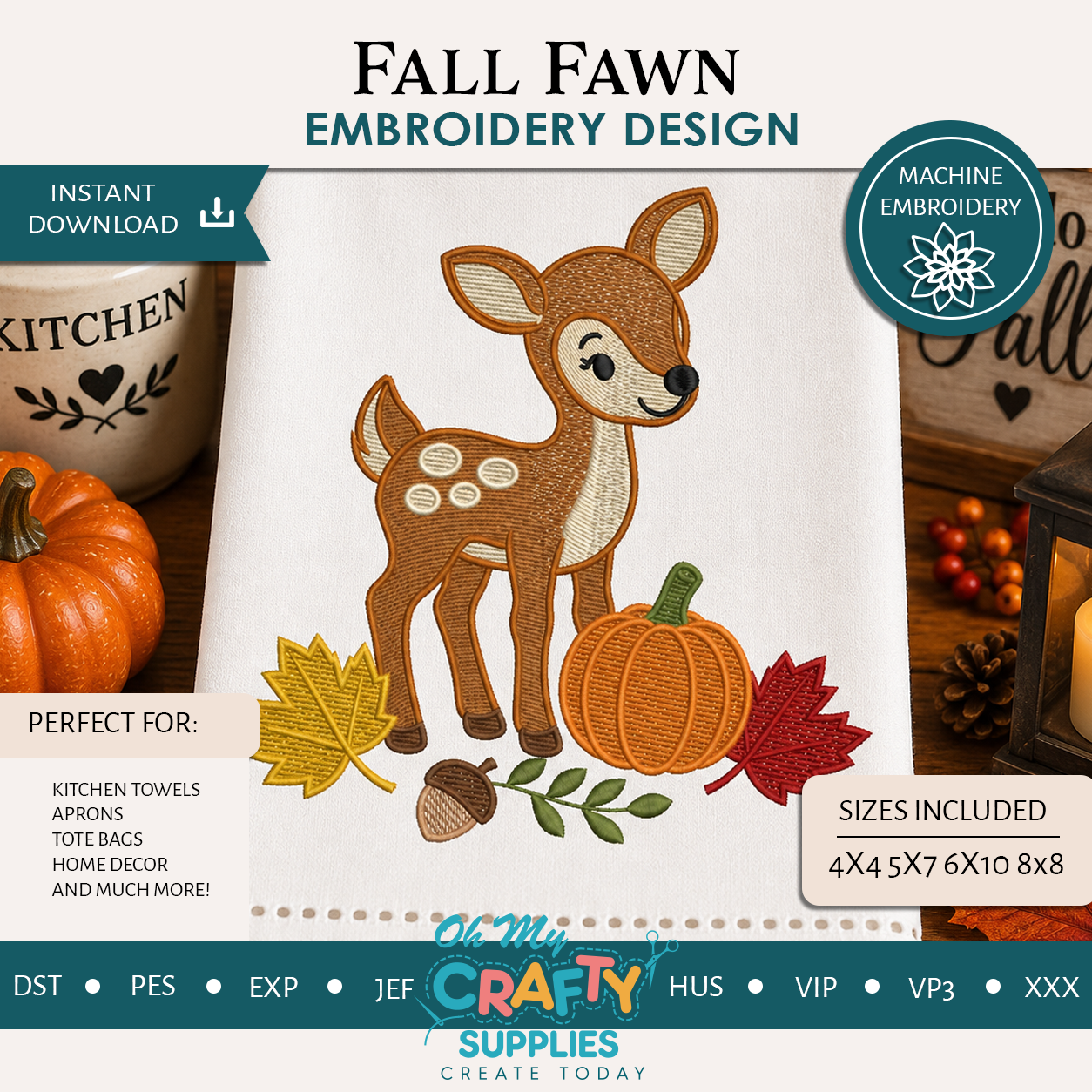 Fall Fawn Embroidery Design