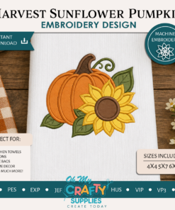 Harvest Sunflower Pumpkin Embroidery Design