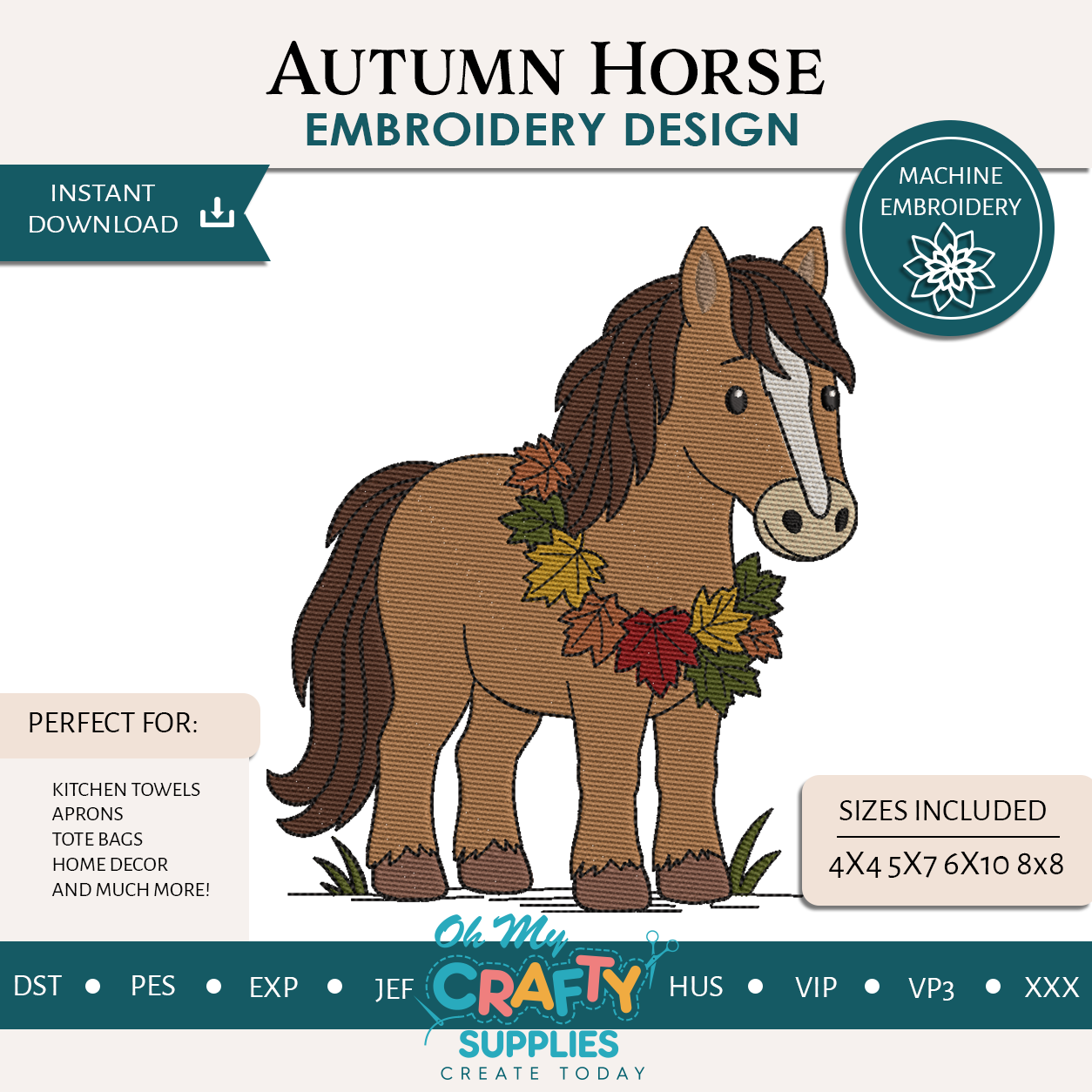 Autumn Horse Embroidery Design