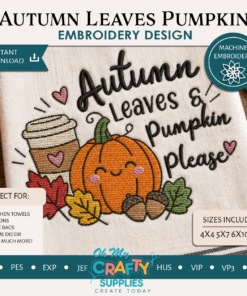 Autumn Leaves Pumpkin Embroidery Design