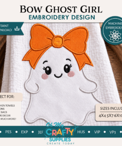 Bow Ghost Girl Embroidery Applique