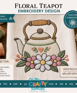 Floral Teapot Embroidery Design