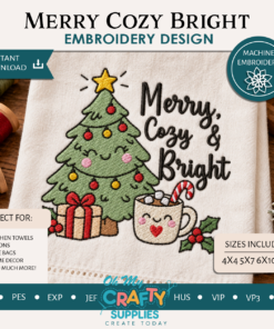 Merry Cozy and Bright Embroidery Design