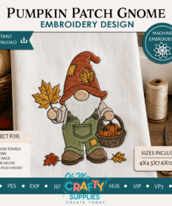 Pumpkin Patch Gnome Embroidery Design