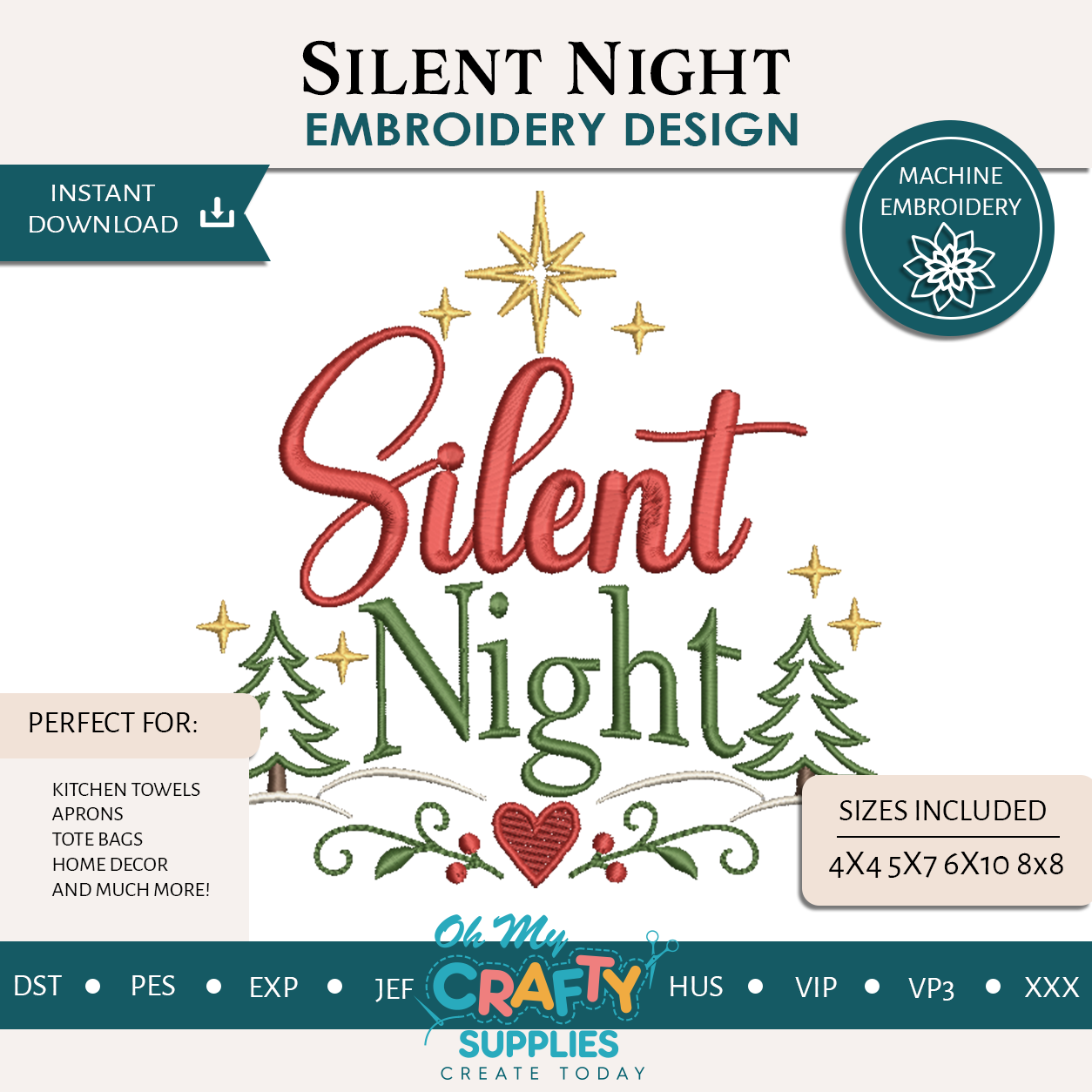 Silent Night Embroidery Design