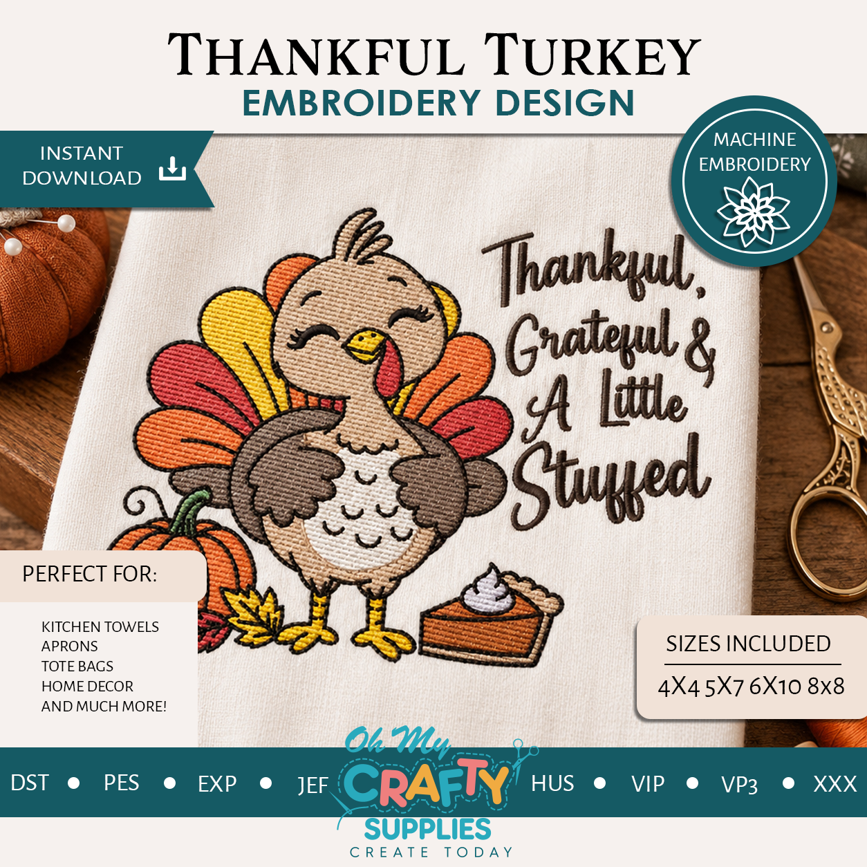 Thankful Turkey Embroidery Design