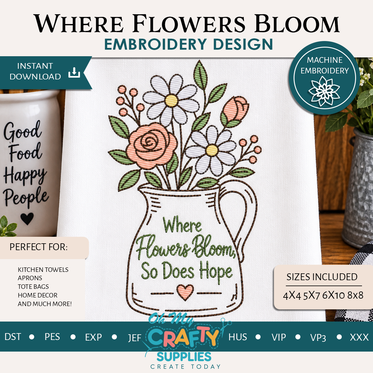 Where Flowers Bloom Embroidery Design