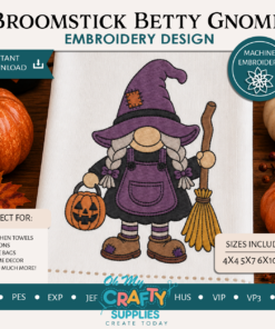Broomstick Betty Gnome Embroidery Design