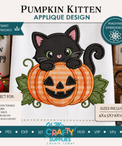 Pumpkin Kitten Applique Embroidery Design