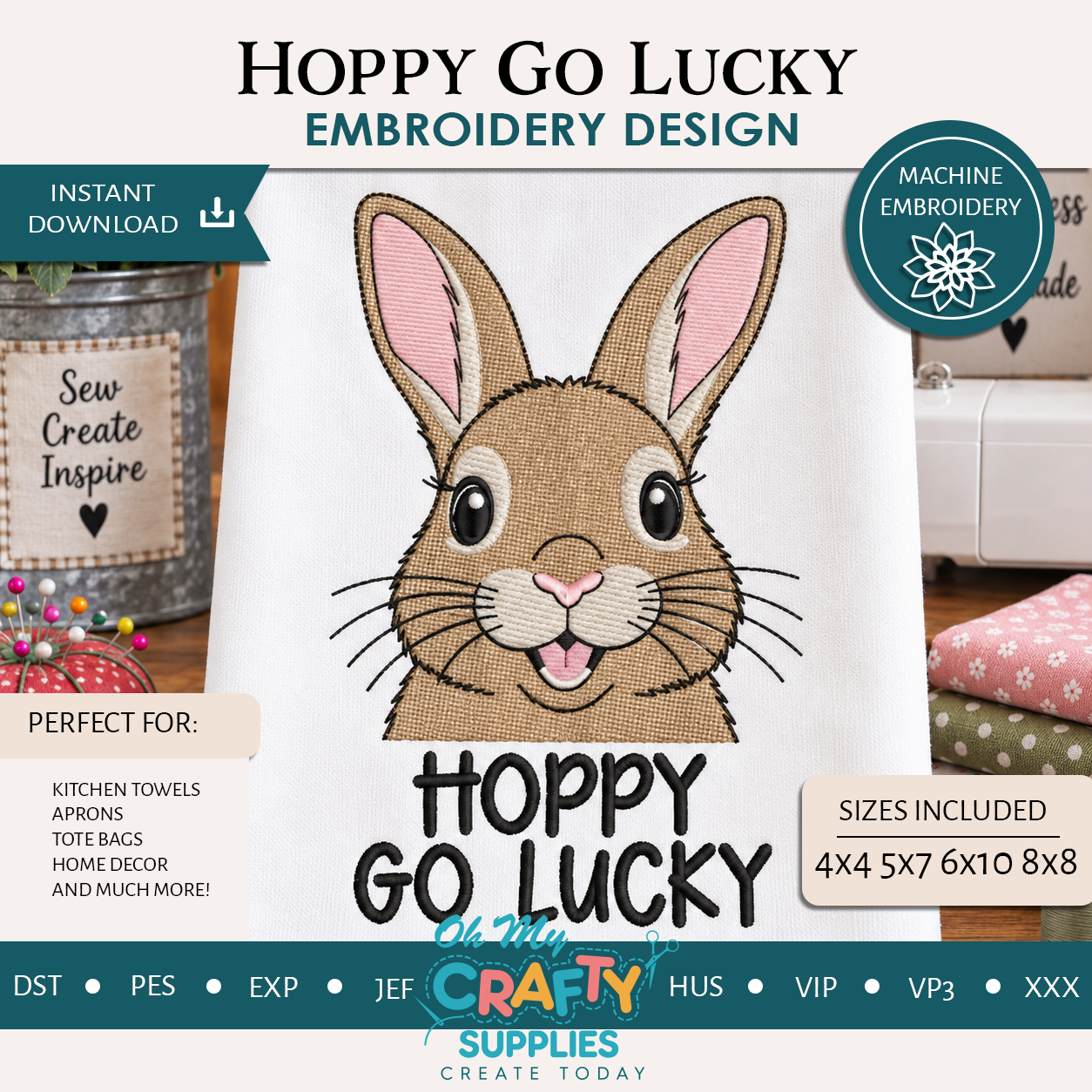 Hoppy Go Lucky Embroidery Design