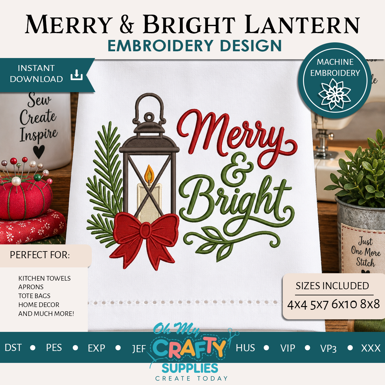 Merry & Bright Lantern Embroidery Design