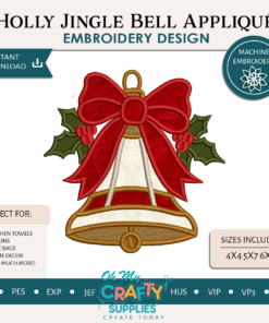 Holly Jingle Bell Appliqué Embroidery Design