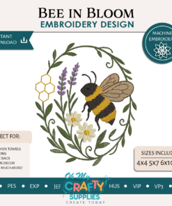Bee in Bloom Embroidery Design