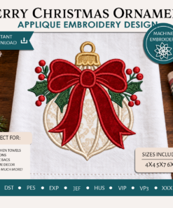 Berry Christmas Ornament Appliqué Embroidery Design