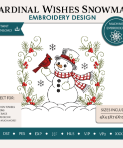 Cardinal Wishes Snowman Embroidery Design
