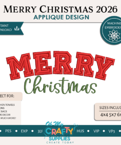 Merry Christmas 2026 Applique Embroidery Design