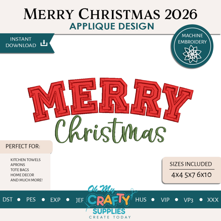Merry Christmas 2026 Applique Embroidery Design