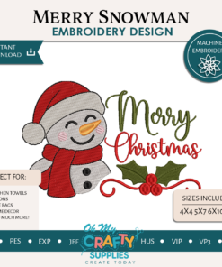 Merry Snowman Embroidery Design