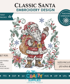Classic Santa Sketch Embroidery Design
