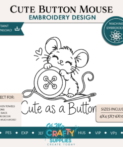 Cute Button Mouse Embroidery Design