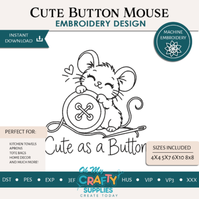 Cute Button Mouse Embroidery Design