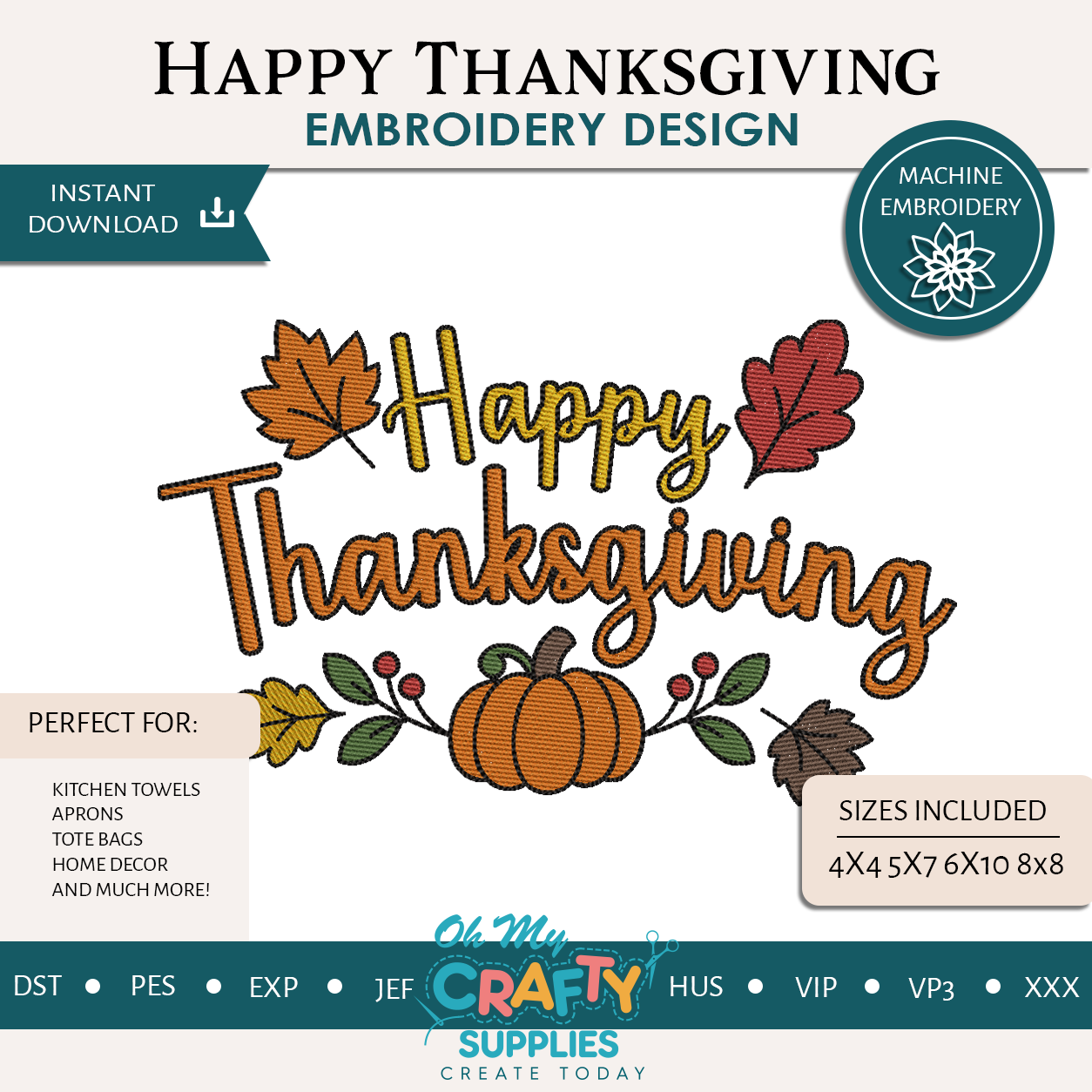 Happy Thanksgiving Embroidery Design