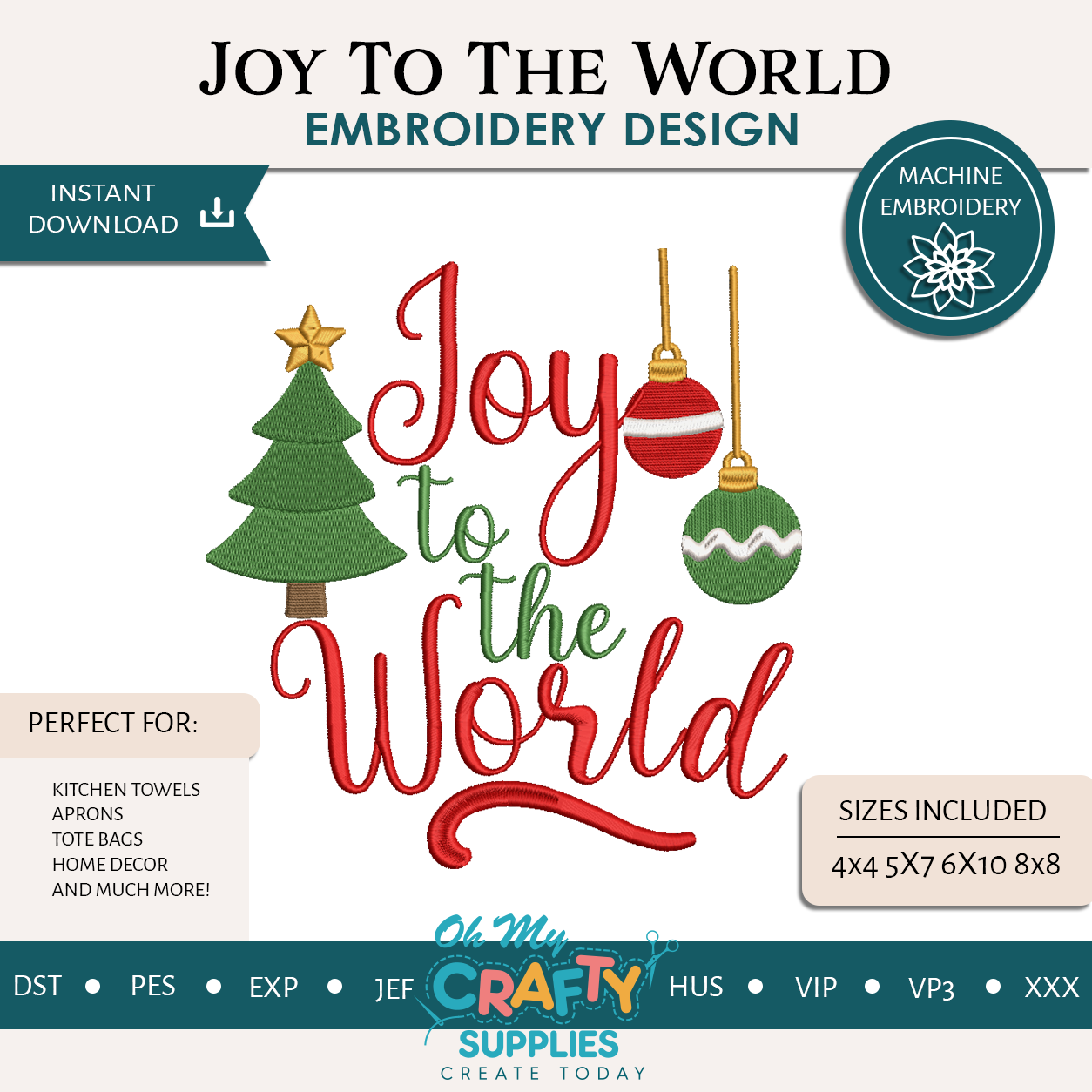 Joy To The World Embroidery Design